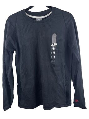 Vintage RARE Nike Air Gray Tab Small Black Sweatshirt Textured Pockets Y2K Cozy